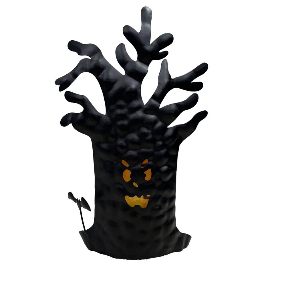 Vintage Target Spooky Halloween Tree Candle Holder Black Metal Scary Glows 11"
